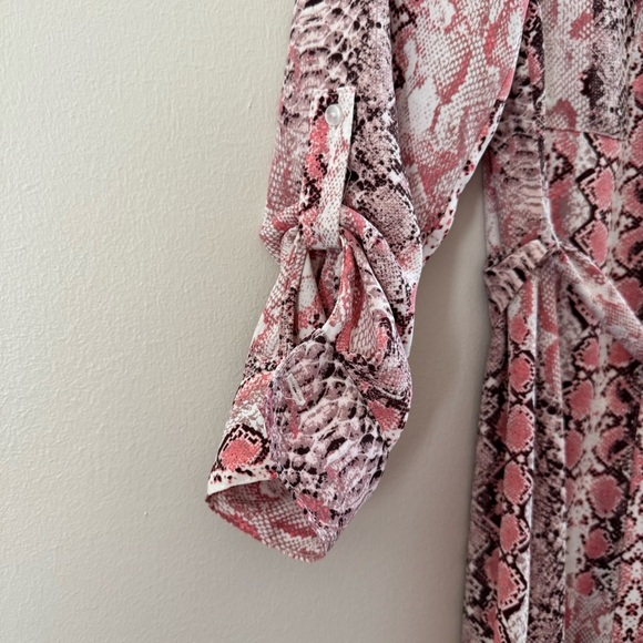 Nanette Lepore Pink Python Print Casual Long Sleeve Tie Waist Blouse Dress Size4 - Picture 5 of 8